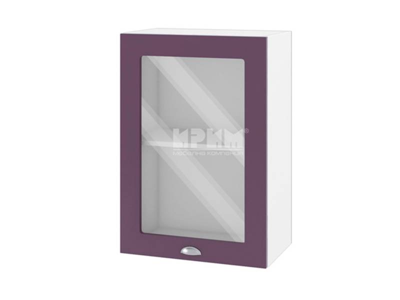 Горен шкаф с витрина БФ-Лилаво мат-05-218, 50см - Модулна Кухня Сити лилаво мат и бяло гладко