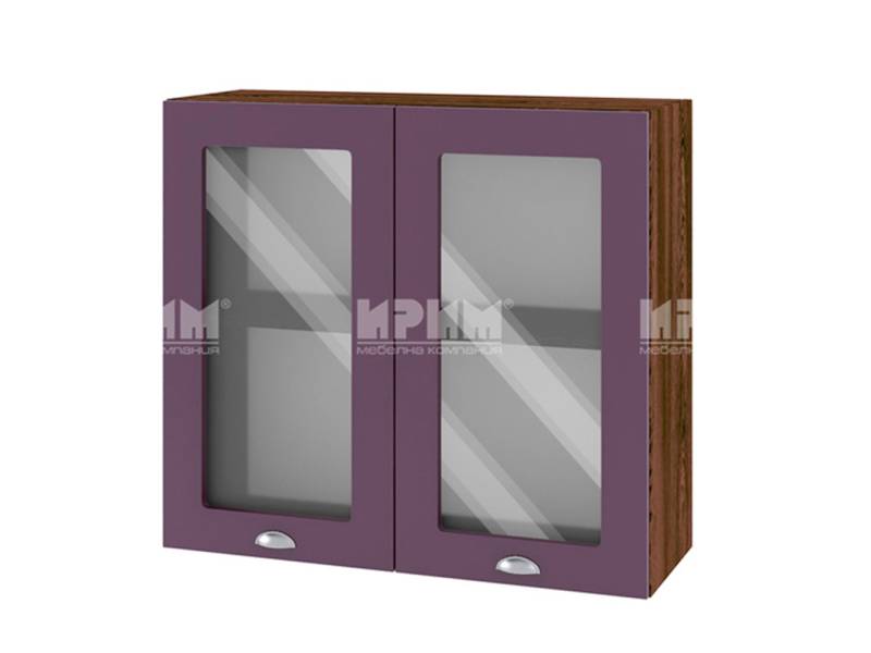 Горен шкаф с две витрини ВФ-Лилаво мат-05-204, 80см - Модулна Кухня Сити лилаво мат и бяло гладко