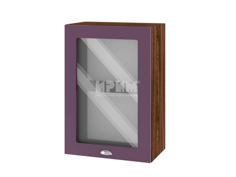 Горен шкаф с витрина ВФ-Лилаво мат-05-218, 50см - Модулна Кухня Сити лилаво мат и бяло гладко