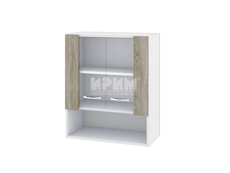 Горен шкаф с две витрини и ниша БДА-9, 60см - Модулна кухня Сити сонома арвен 629 и бяло