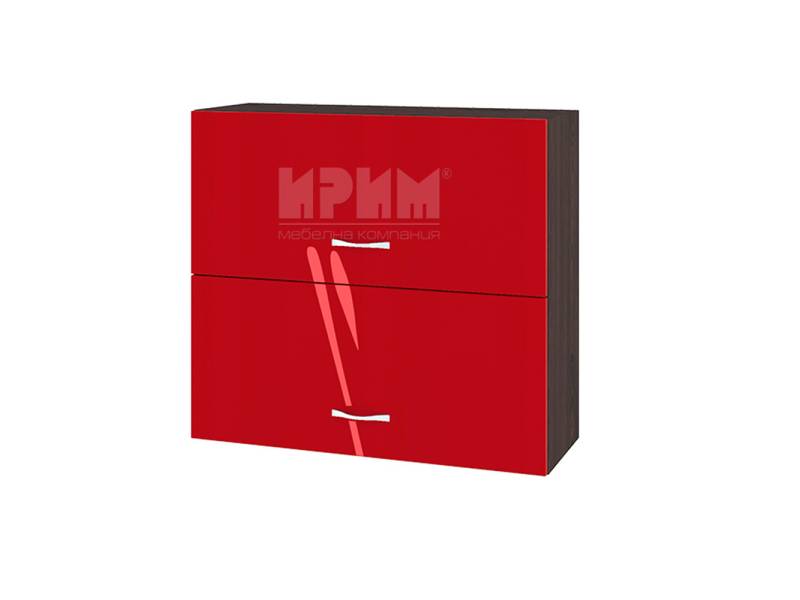 Горен шкаф с две хоризонтални врати ВЧ-12, 80см - Модулна кухня Сити червен хайглос и бяло гладко