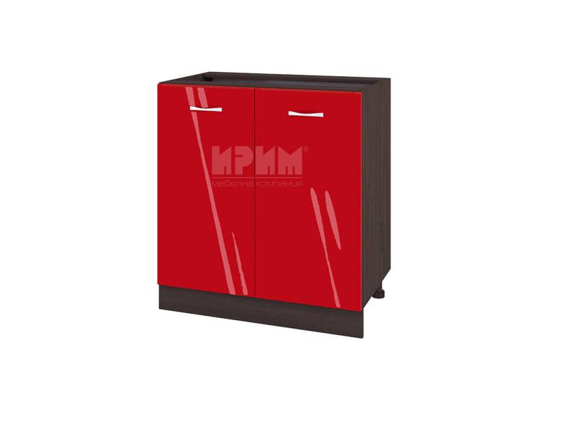 Долен шкаф с две врати ВЧ-23, 80см, с възможнот за вграждане на мивка - Модулна кухня Сити червен хайглос и бяло гладко