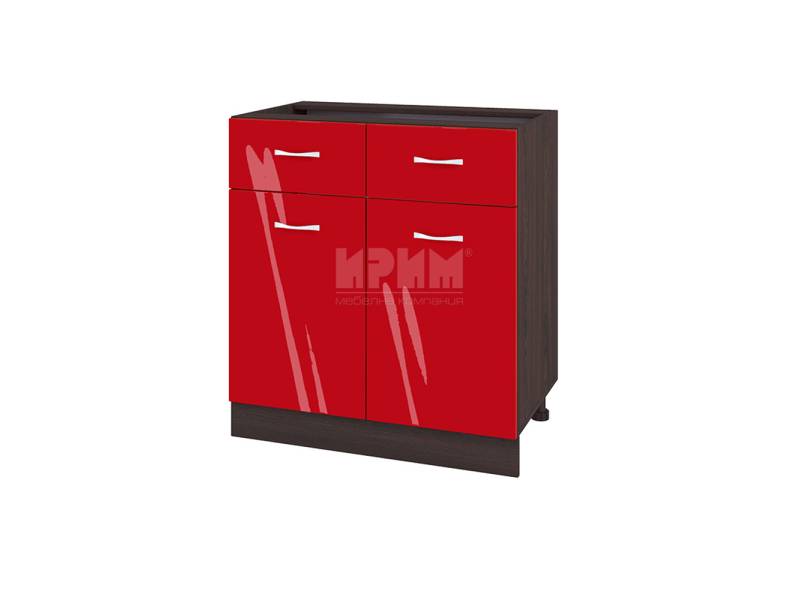 Долен шкаф с две врати и две чекмеджета ВЧ-26, 80см - Модулна кухня Сити червен хайглос и бяло гладко