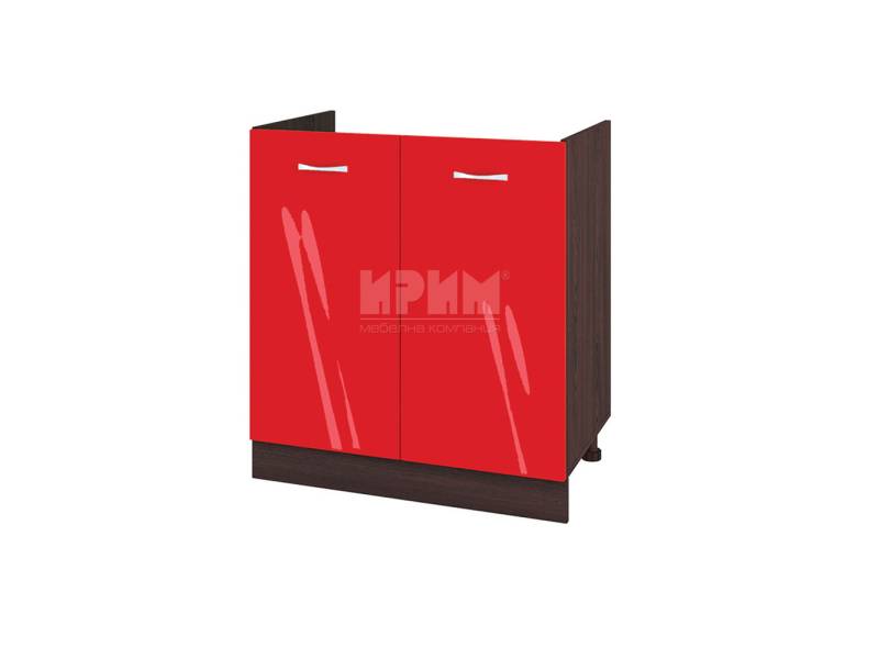 Долен шкаф за бордова мивка с две врати ВЧ-30, 80см - Модулна кухня Сити червен хайглос и бяло гладко