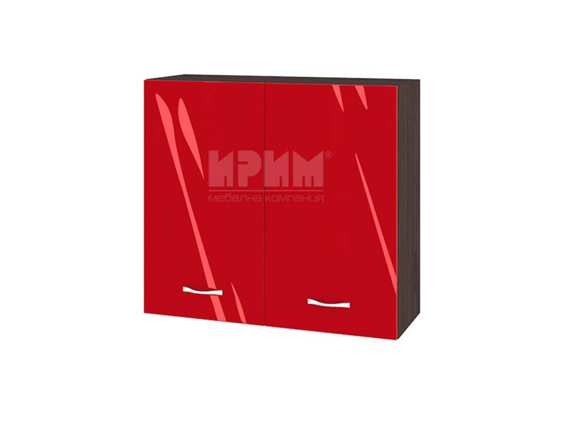 Горен шкаф с две врати ВЧ-4, 80см - Модулна кухня Сити червен хайглос и бяло гладко