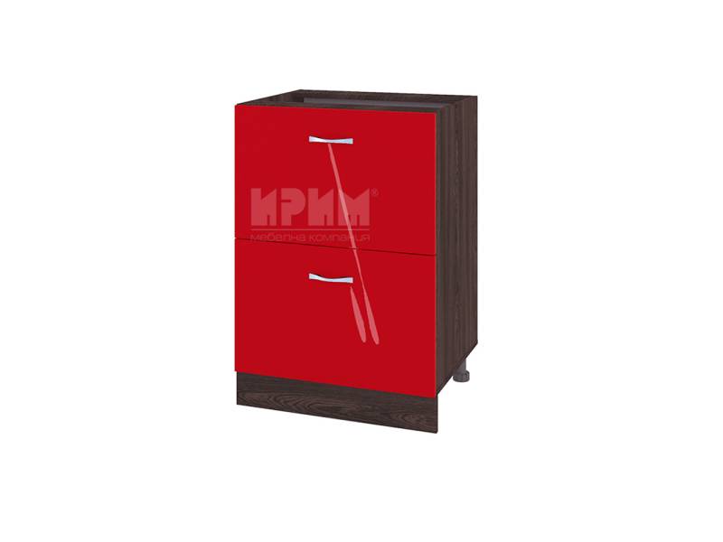 Долен шкаф с две чекмеджета ВЧ-44, 60см - Модулна кухня Сити червен хайглос и бяло гладко