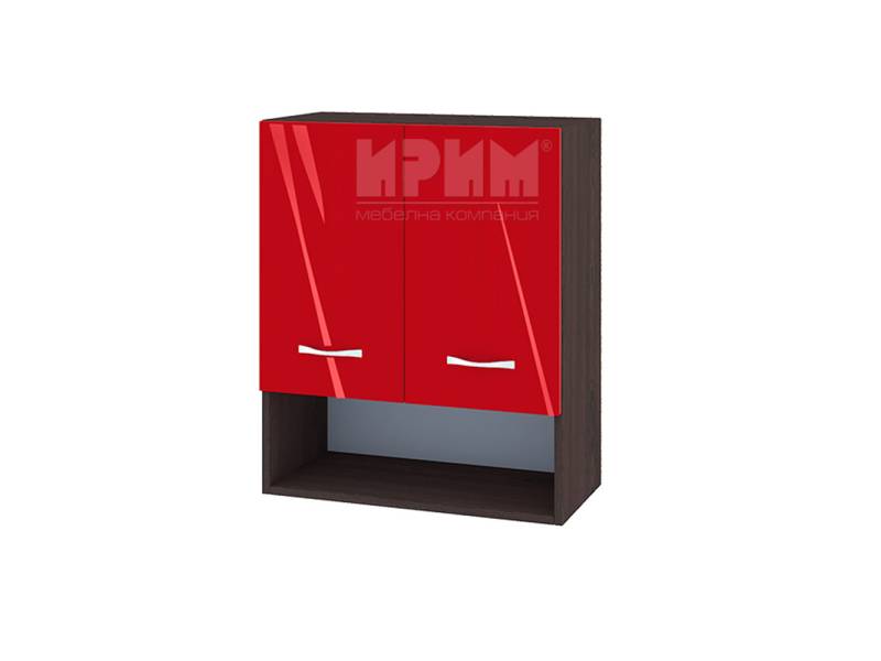 Горен шкаф с две врати и ниша ВЧ-7, 60см - Модулна кухня Сити червен хайглос и бяло гладко