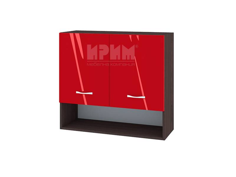 Горен шкаф с две врати и ниша ВЧ-8, 80см - Модулна кухня Сити червен хайглос и бяло гладко