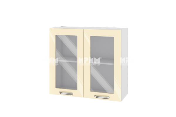 Горен шкаф с две витрини БФ-Бежово гланц-05-204, 80см