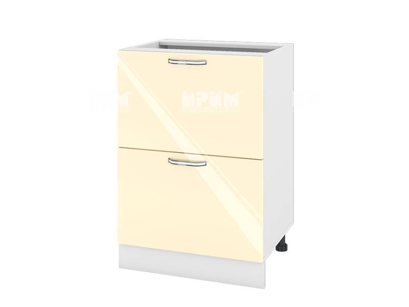 Долен шкаф с две чекмеджета БФ-Бежово гланц-05-44, 60см - Модулна Кухня Сити бяло и бежов гланц