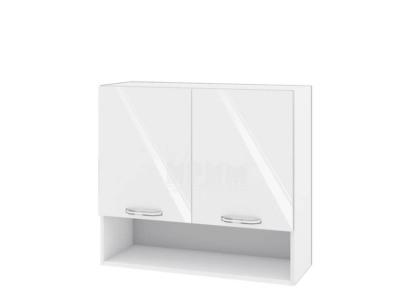 Горен шкаф с две врати и ниша БФ-Бяло гланц-05-8, 80см - Модулна кухня Сити бял гланц и бяло гладко