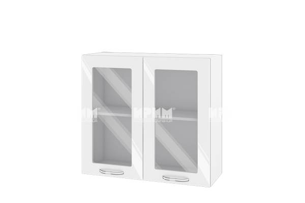 Горен шкаф с две витрини БФ-Бяло гланц-05-204, 80см