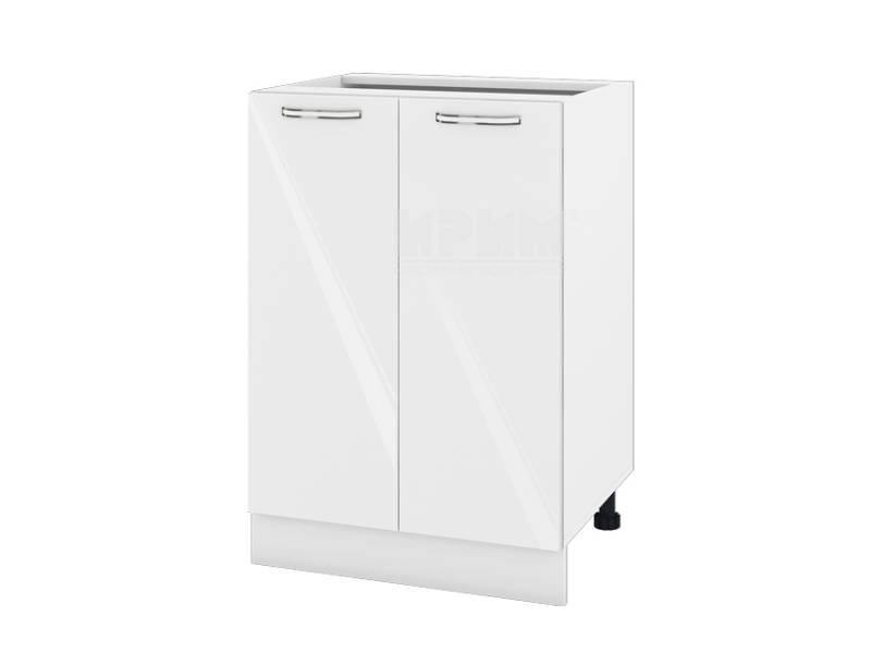 Долен шкаф с две врати БФ-Бяло гланц-05-22, 60см, с възможност за вграждане на мивка - Модулна кухня Сити бял гланц и бяло гладко