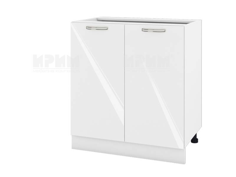 Долен шкаф с две врати БФ-Бяло гланц-05-23, 80см, с възможност за вграждане на мивка - Модулна кухня Сити бял гланц и бяло гладко