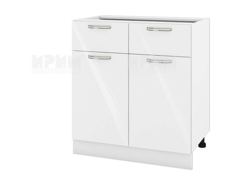 Долен шкаф с две врати и две чекмеджета БФ-Бяло гланц-05-26, 80см - Модулна кухня Сити бял гланц и бяло гладко