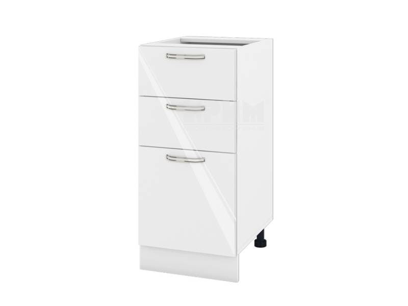 Долен шкаф с две чекмеджета и врата БФ-Бяло гланц-05-27, 40см - Модулна кухня Сити бял гланц и бяло гладко
