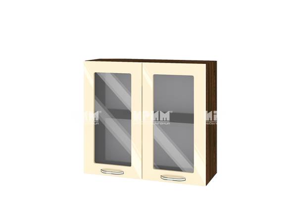Горен шкаф с две витрини ВФ-Бежово гланц-05-204, 80см