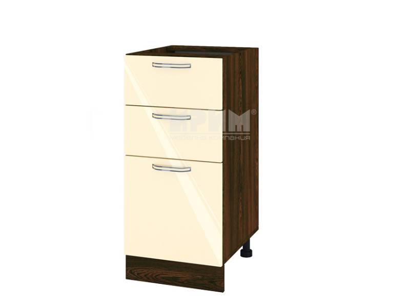 Долен шкаф с две чекмеджета и врата ВФ-Бежово гланц-05-27, 40см - Модулна Кухня Сити венге и бежов гланц
