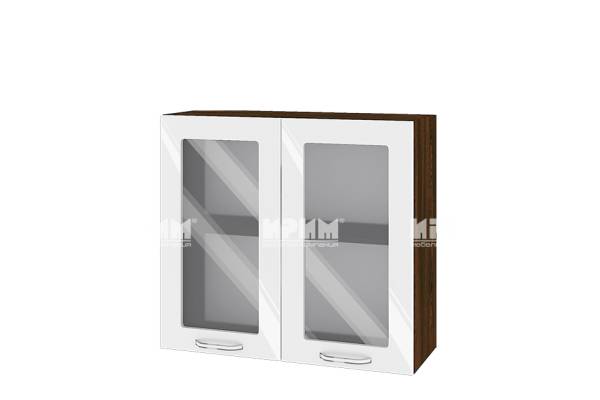 Горен шкаф с две витрини ВФ-Бяло гланц-05-204, 80см