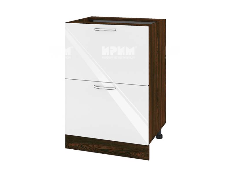 Долен шкаф с две чекмеджета ВФ-Бяло гланц-05-44, 60см - Модулна Кухня Сити венге и бял гланц