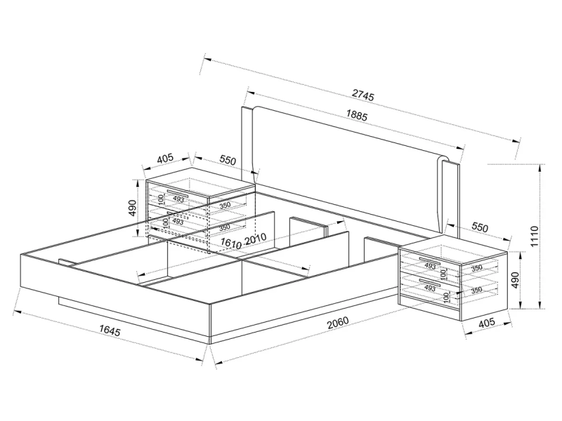 Легло Сити 7089 с нощни шкафчета - Спални комплекти