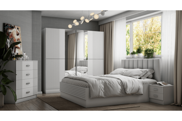 Спален комплект Соня - Бяло/Бяло гланц/Табла в бял цвят